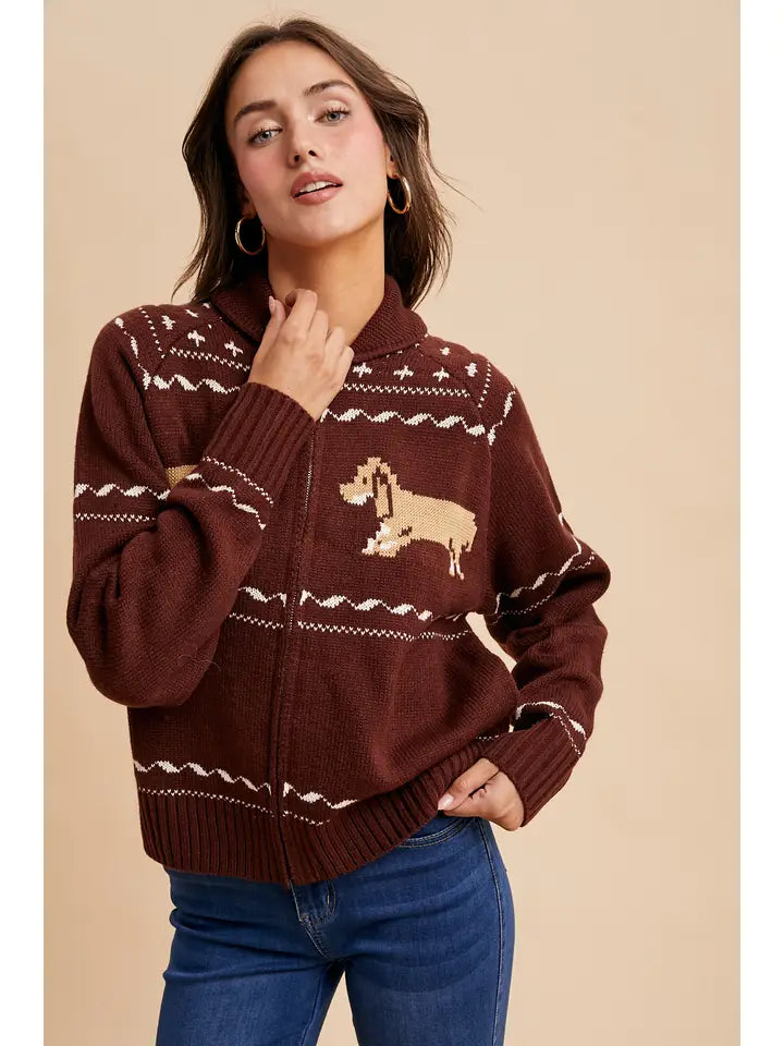 Dachshund Zip Up Cardigan