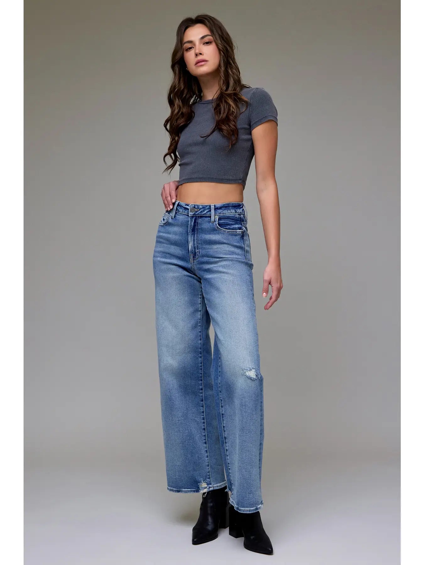Medium Wash Clean Stretch High Rise Wide Leg