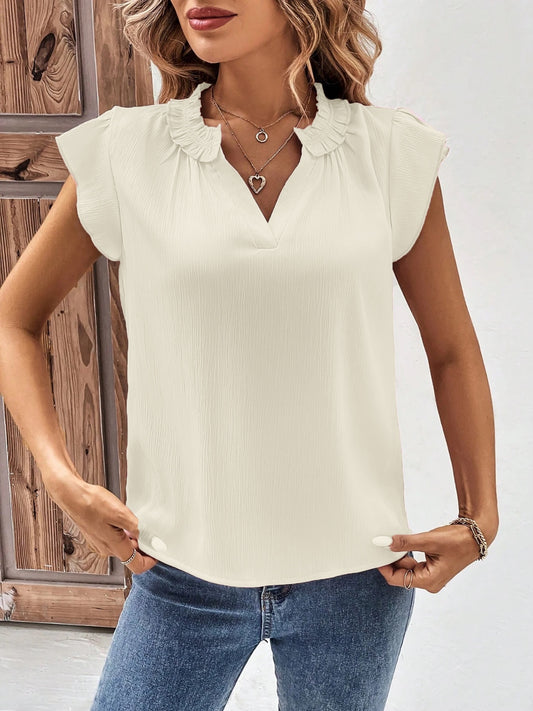 Pre-Order Notched Cap Sleeve Blouse