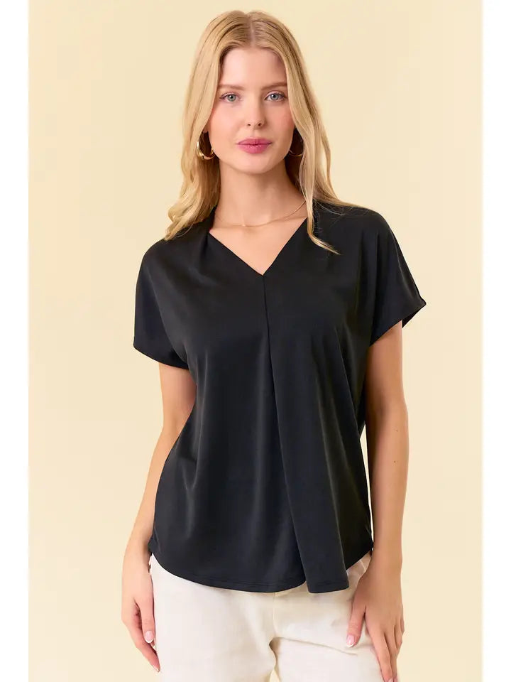 Modal Blend Pique Jersey V-Neck Round Hem Top