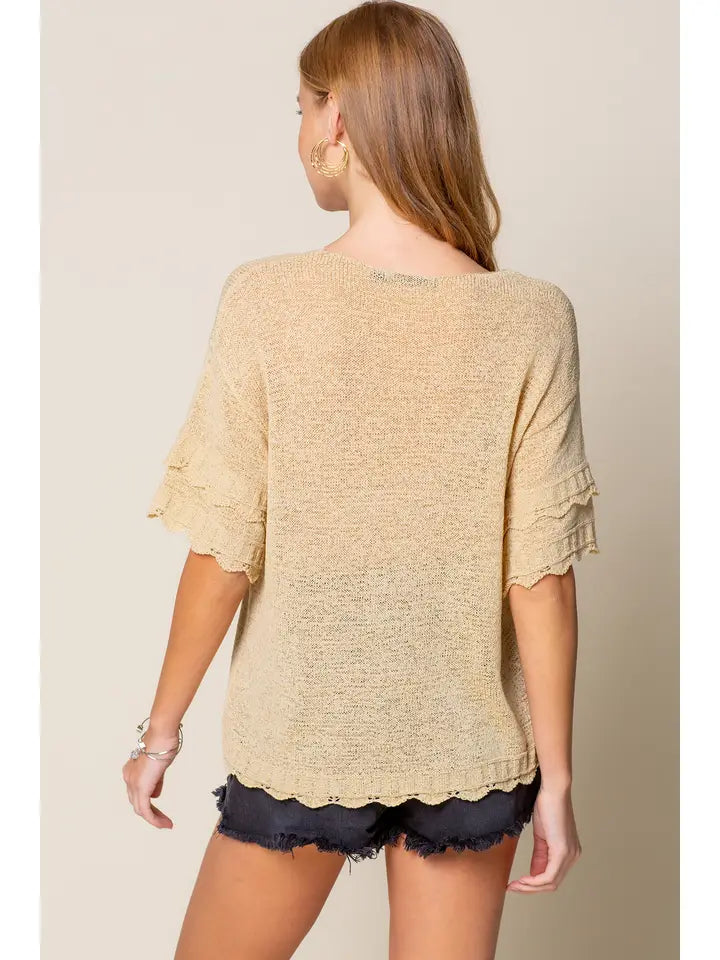 Double Layered Sleeve See Through Knit Top