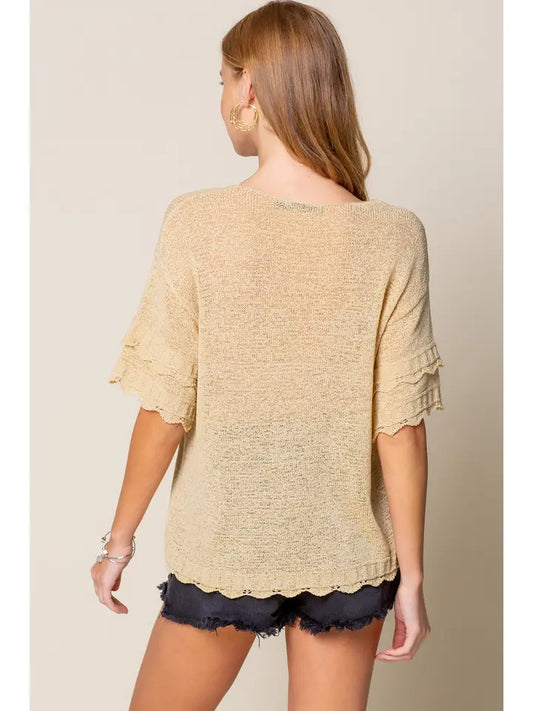 Double Layered Sleeve See Through Knit Top