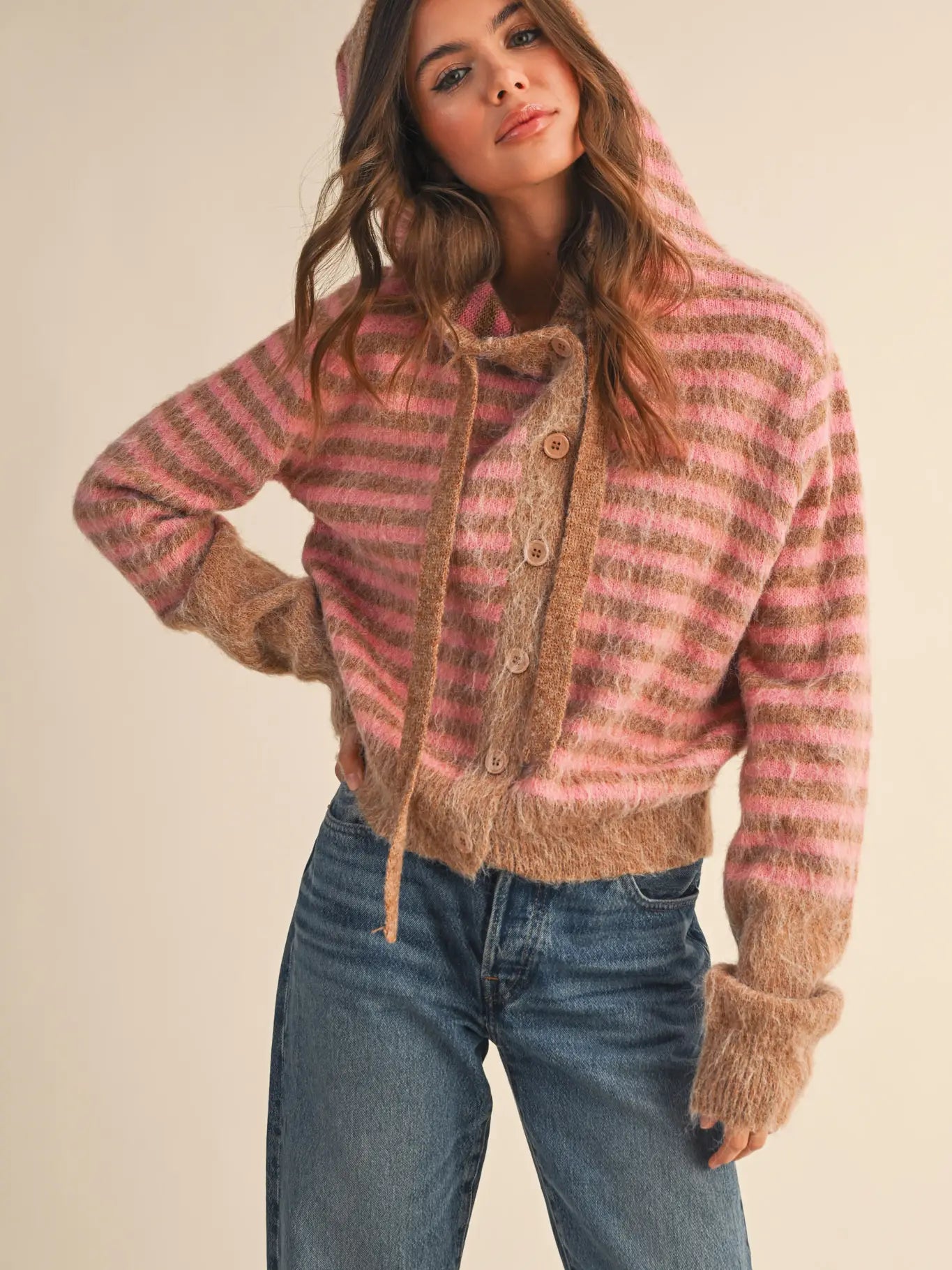 Striped Hoodie Sweater Cardigan