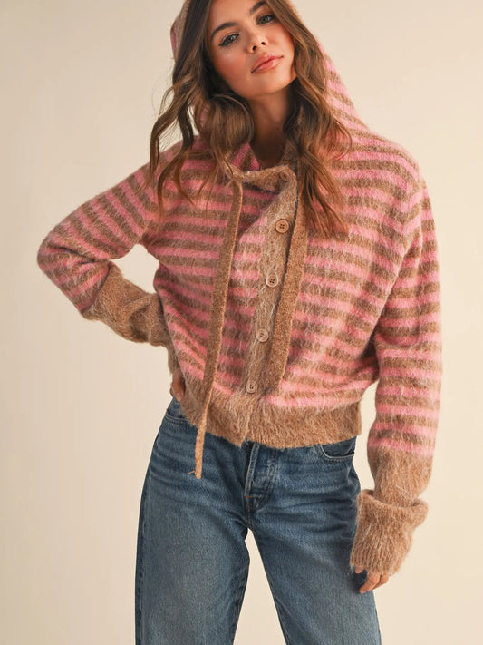Striped Hoodie Sweater Cardigan