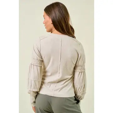 Round Neck Smocked Long Sleeve To