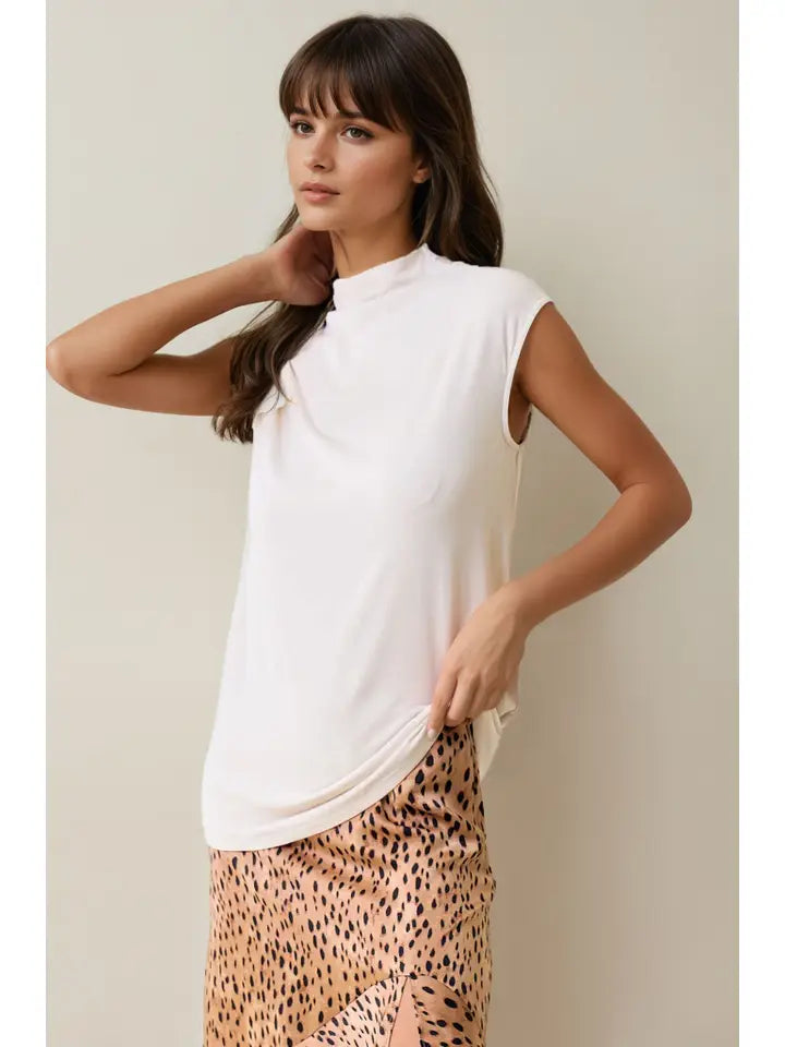 High-Necked Drop Shoulder Knit Top