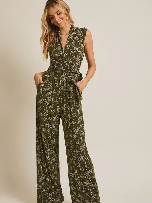 Sleeveless Wrap Tie Rib Jumpsuit