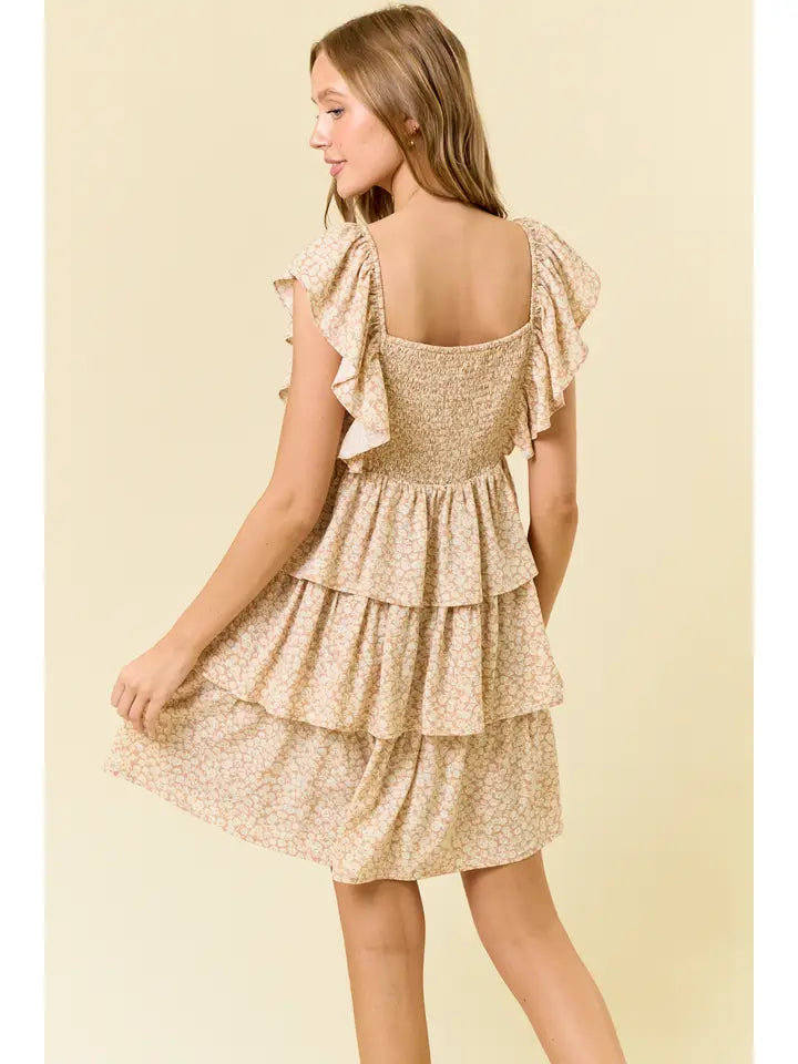 Ditsy Floral Print Butterfly Sleeve Mini Dress