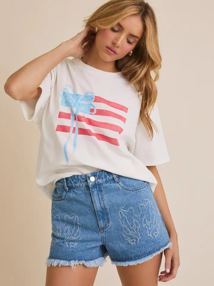 Round Neck USA Flag Screen Print T-Shirt