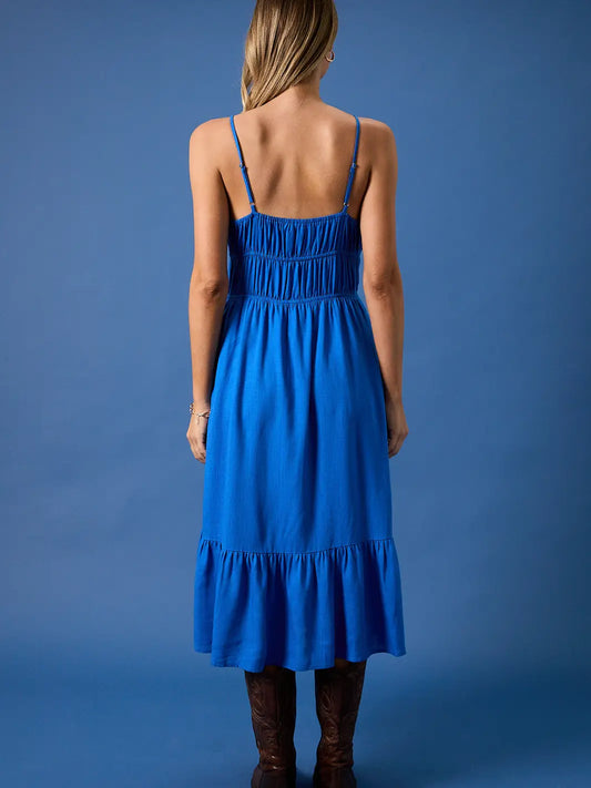 Sleeveless Ruffles On Neck Line Fit & Flare Midi Dress