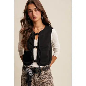 Colored Denim Tie-Front Vest