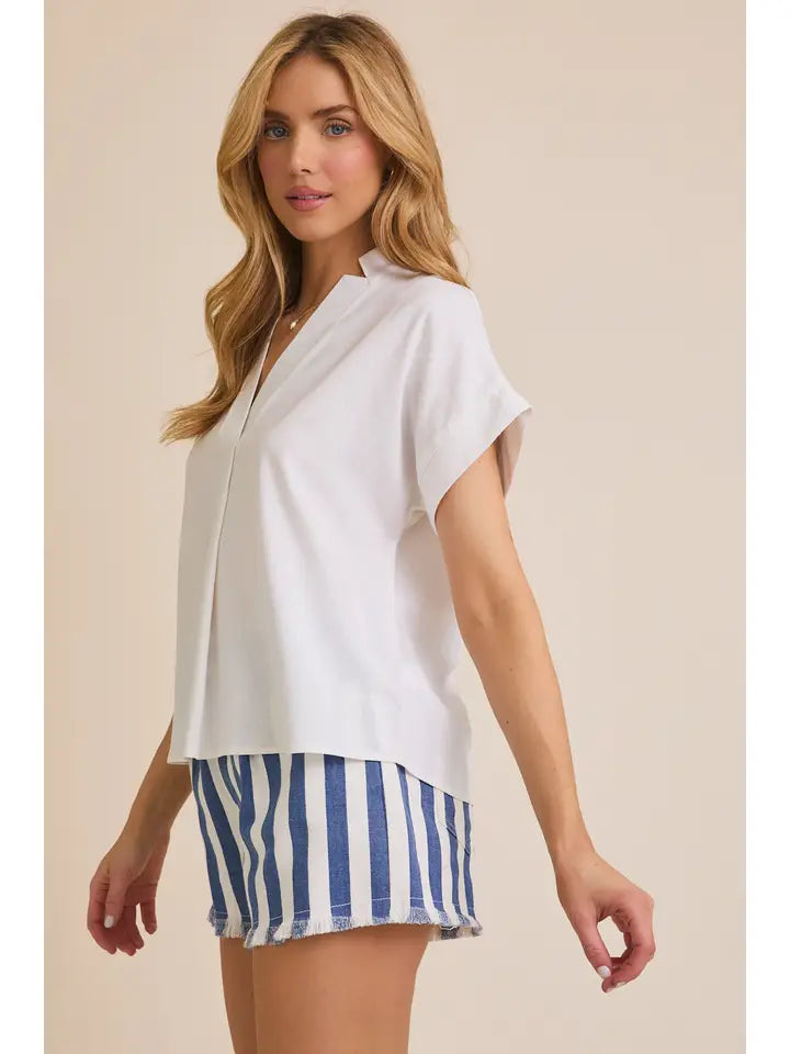 V-Neck Short Sleeve Flare Hem Top