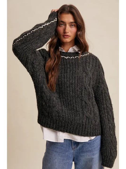 Contrast Stitch Cable Knit Sweater