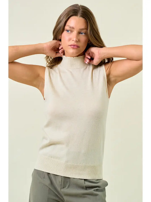 Basic Mock Neck Fine Knit Sweater Top