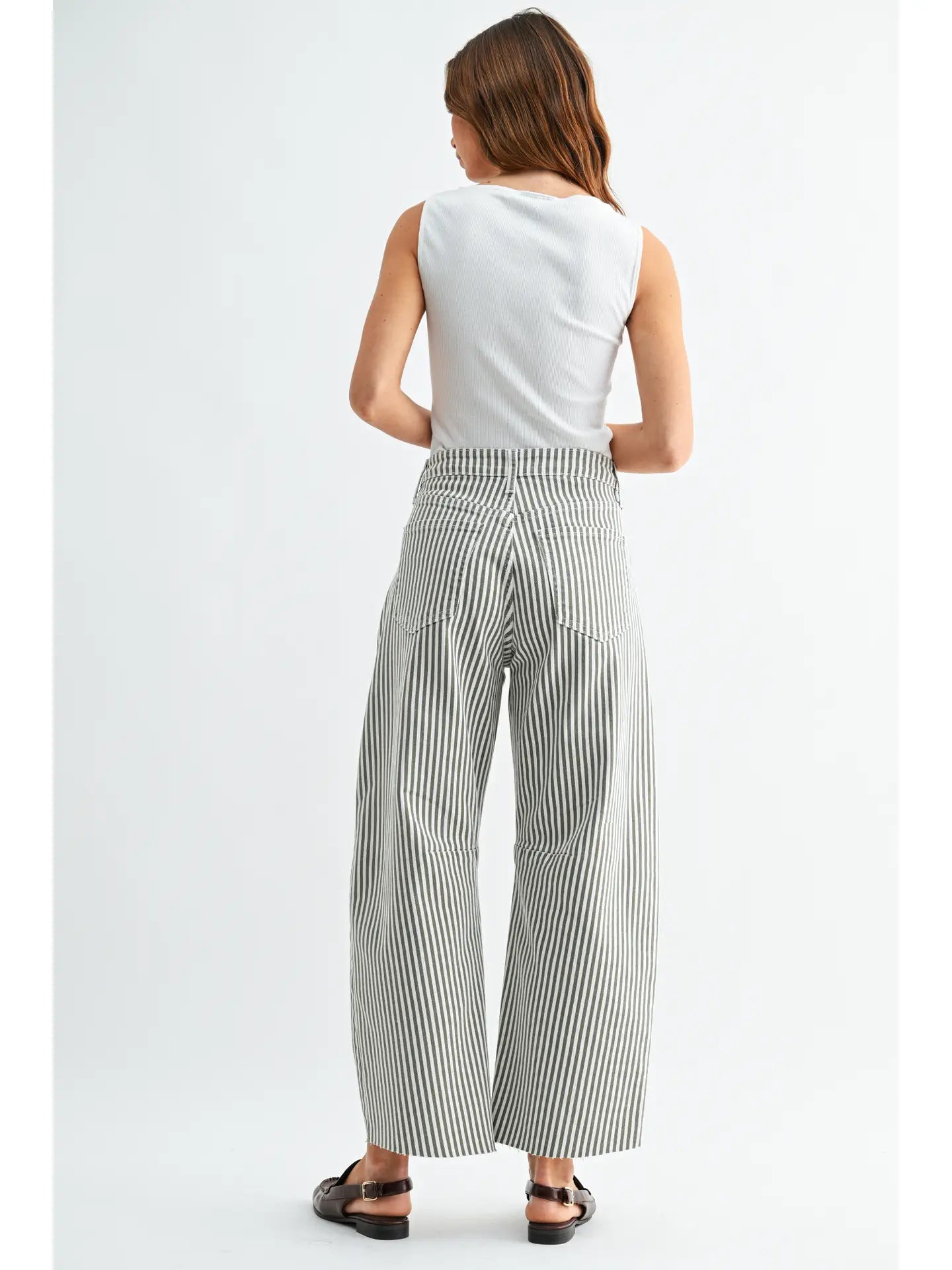 Olive Stripe - Barrel Jean w/ Seams