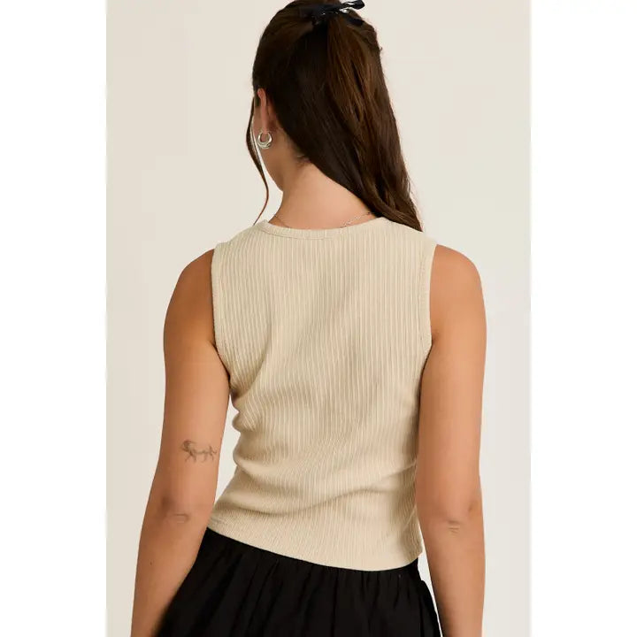 Embroidery Detail Rib Tank Top