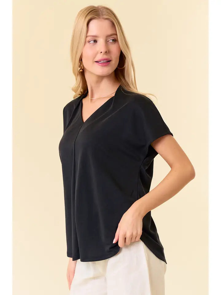 Modal Blend Pique Jersey V-Neck Round Hem Top