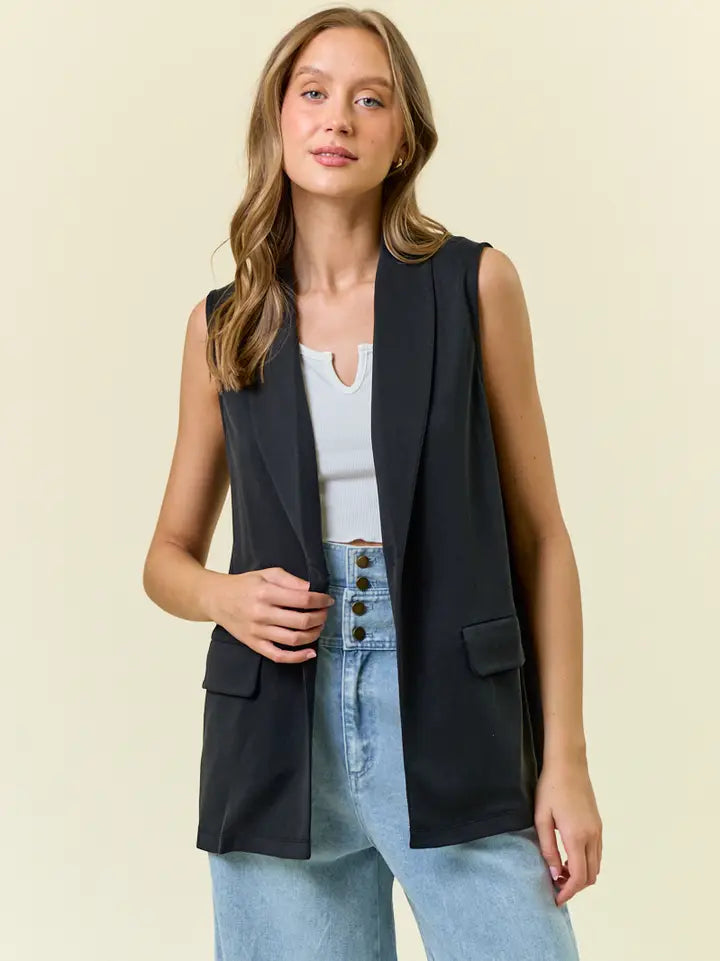Shawl Neck Open Front Knit Vest Blazer