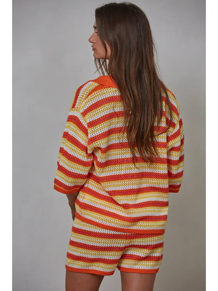 Knit Sweater Cotton Acrylic Striped Cardigan Top