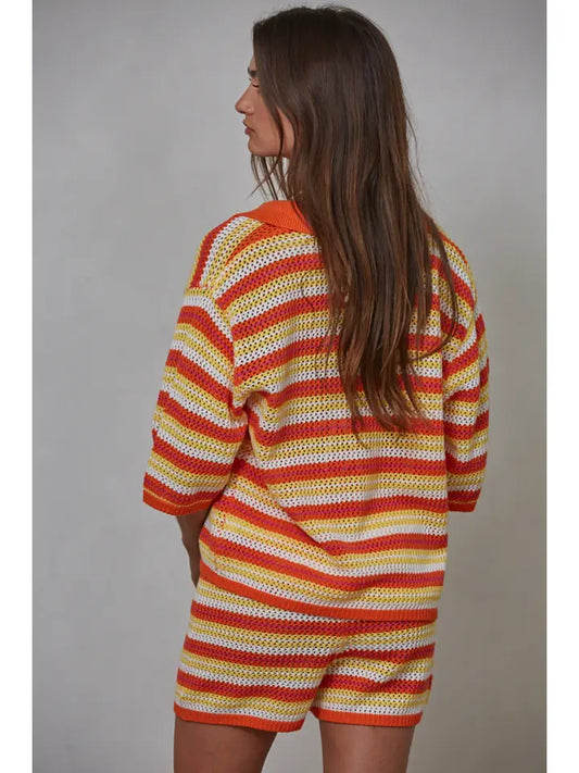 Knit Sweater Cotton Acrylic Striped Cardigan Top