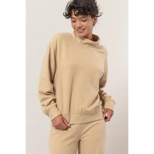 The Soft Sculpt Mock-Neck Pullover – Sand