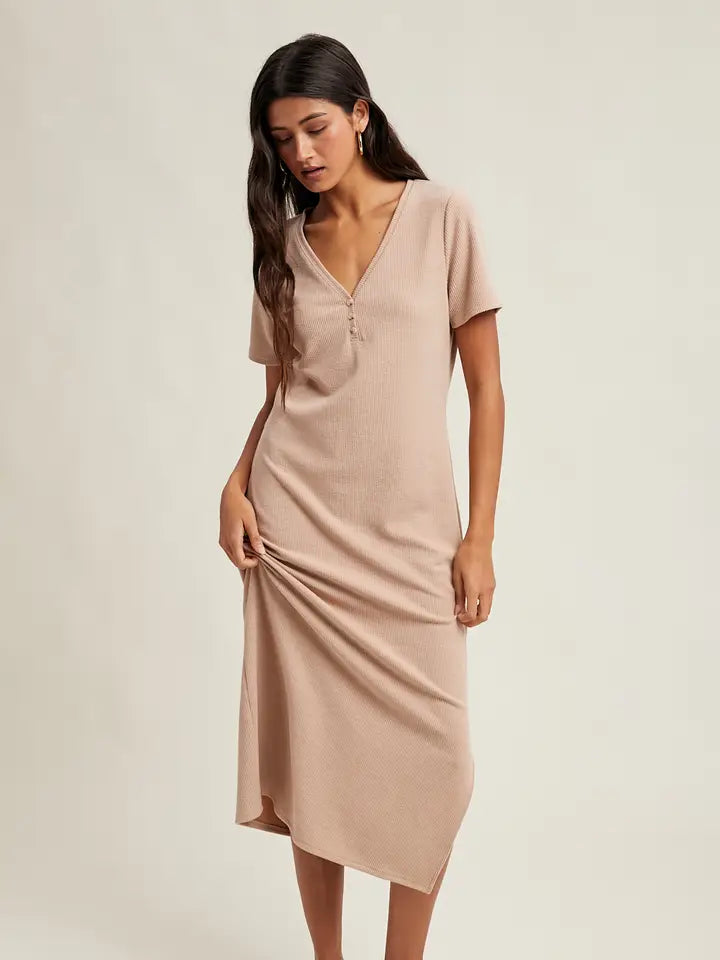 Ribbed Knit Midi T-Shirt Dress