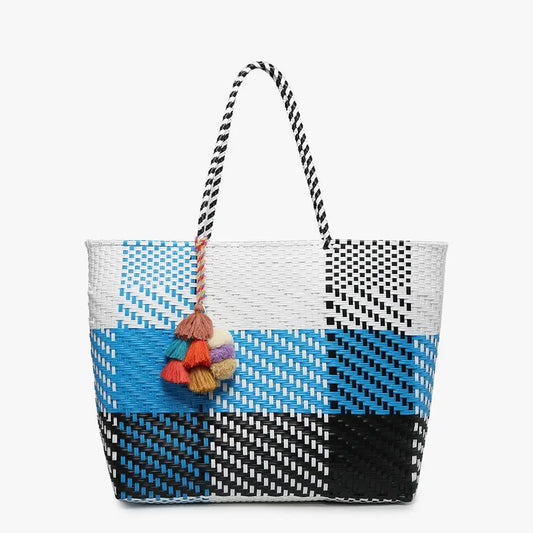Shelby Large Handwoven Tote w/ Pom-Poms