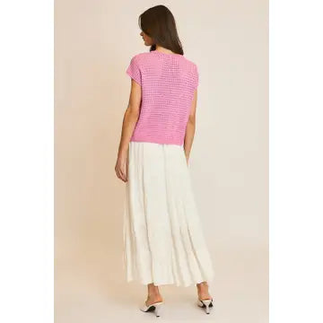 Open-Knit Button-Up Sweater Top
