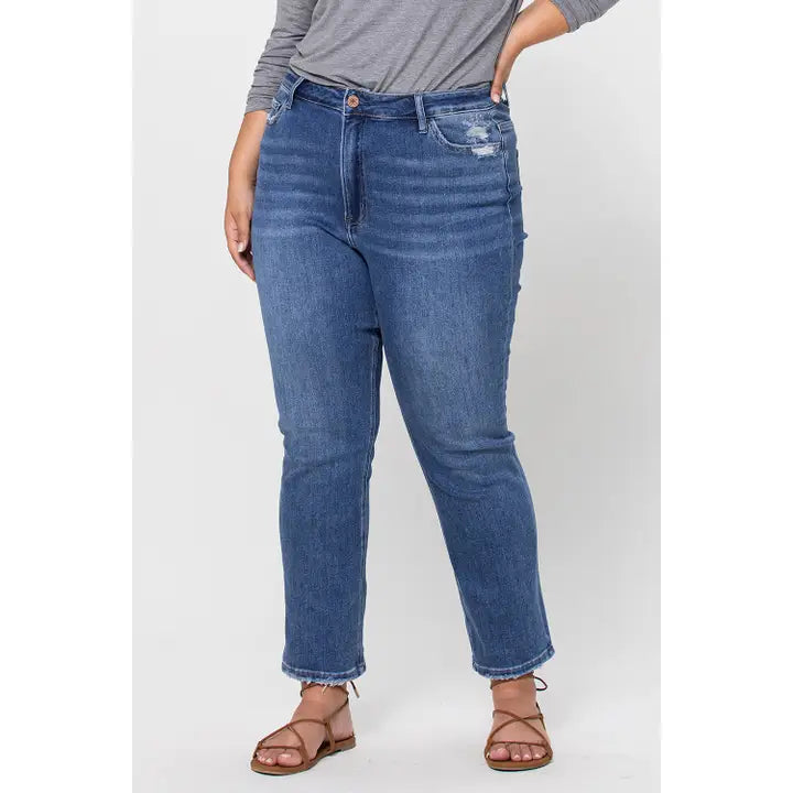 Plus Size Super High Rise Ankle Slim Straight Jeans