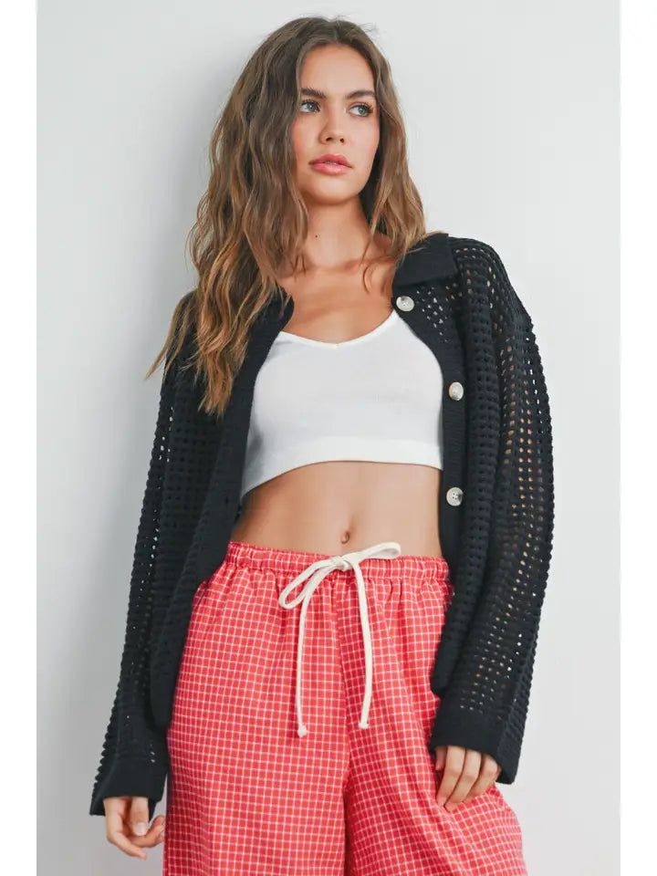 Open Stitch Crochet Collar Cardigan