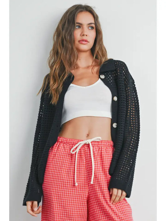 Open Stitch Crochet Collar Cardigan