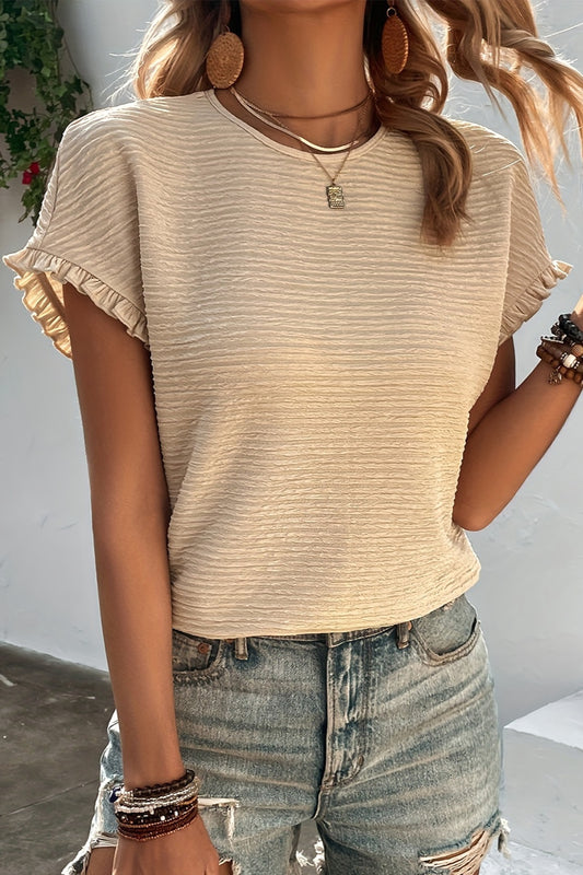 Pre-Order Frill Round Neck Short Sleeve Blouse