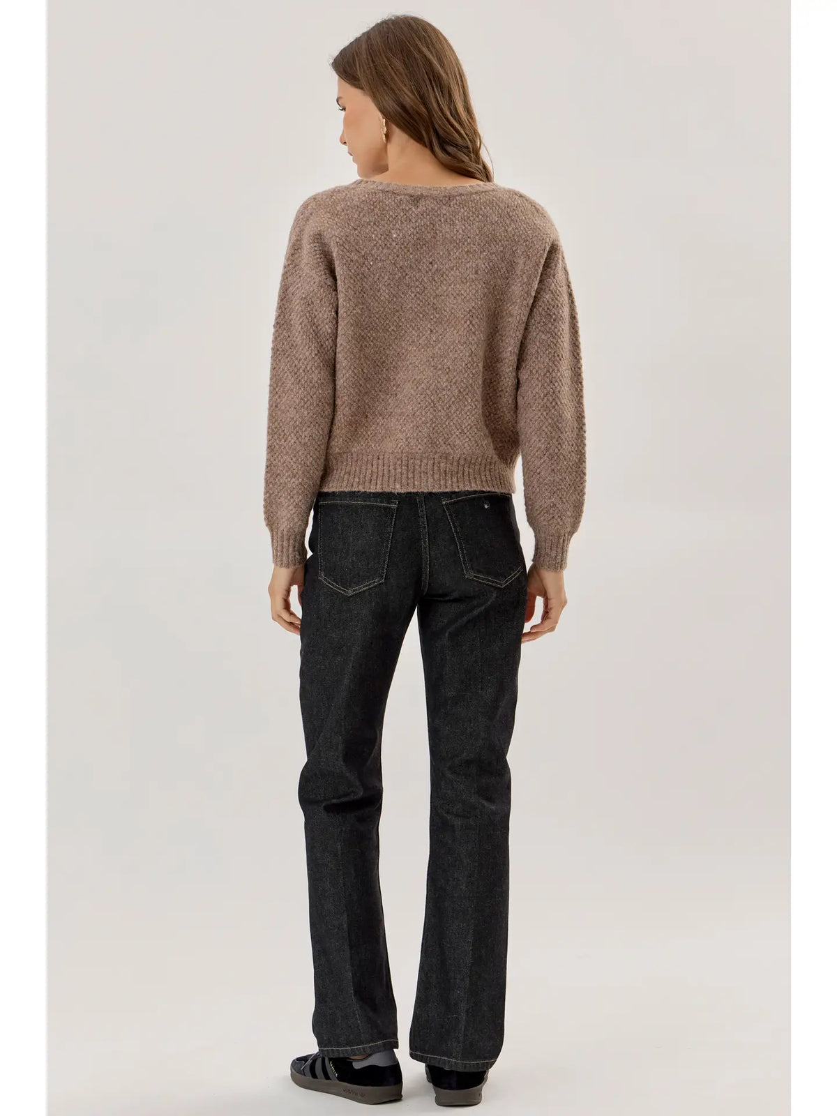 3D  Flower Crewneck Textured Cardigan