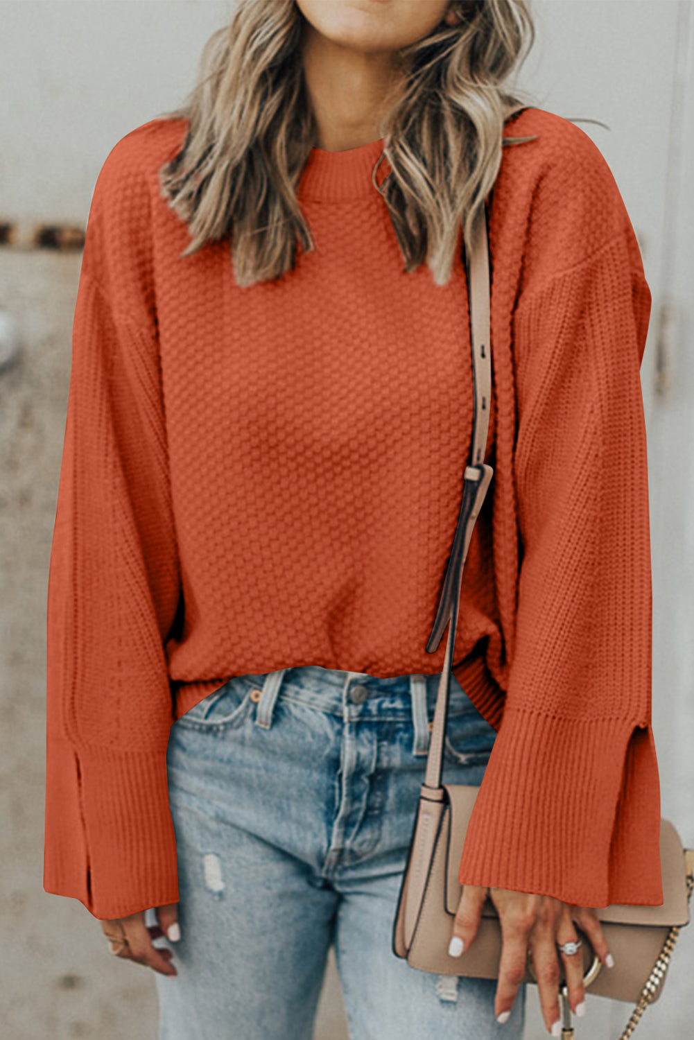 Pre-Order Textured Round Neck Long Sleeve Sweater