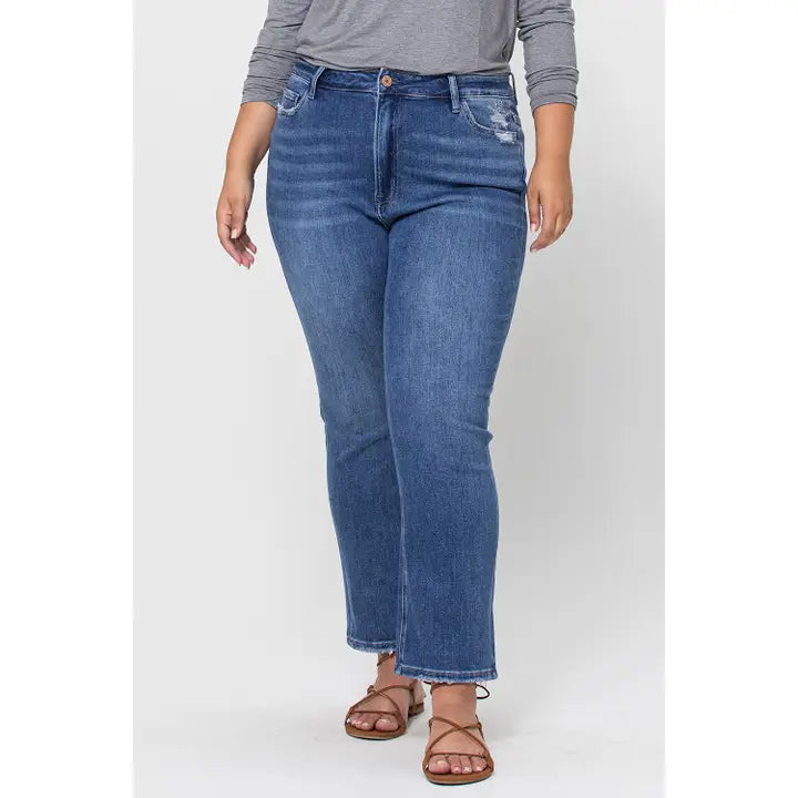 Plus Size Super High Rise Ankle Slim Straight Jeans