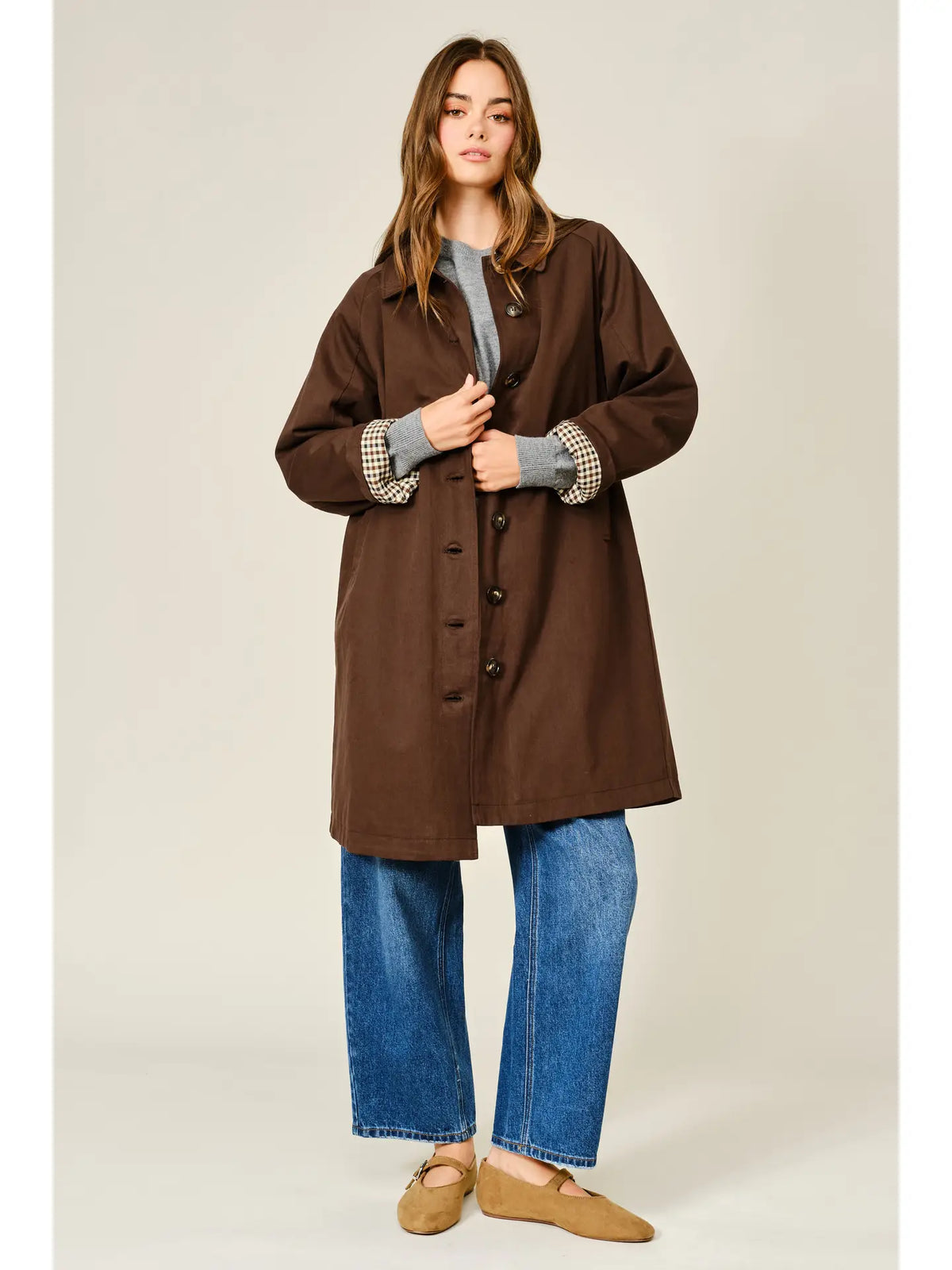Checked Inside Midi Trench Coat