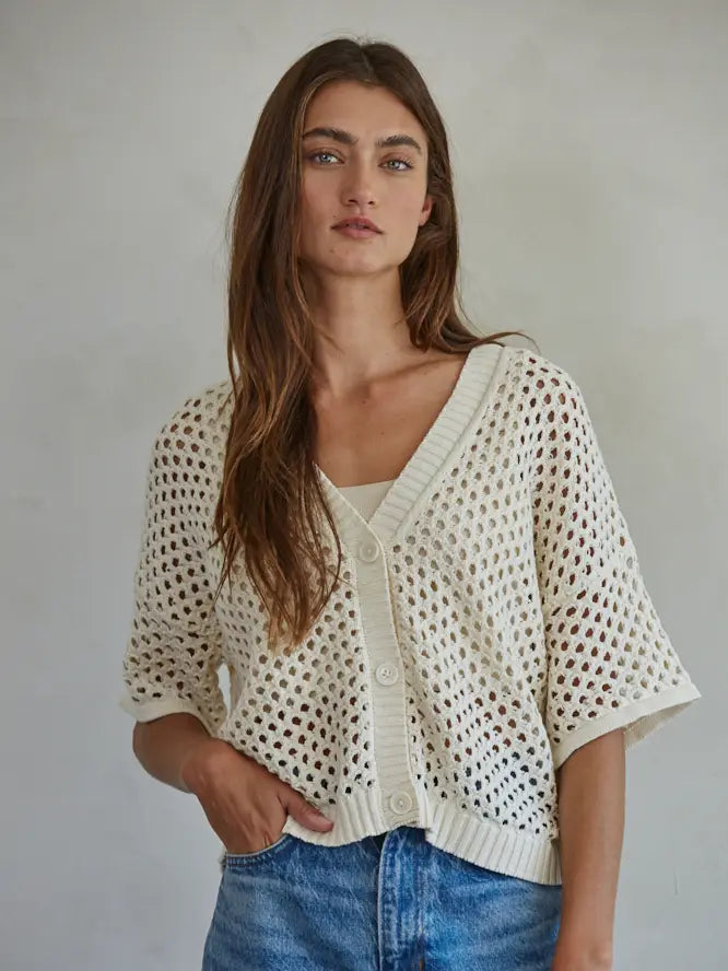 Knit Sweater Cotton See Through V-Neck Cardigan