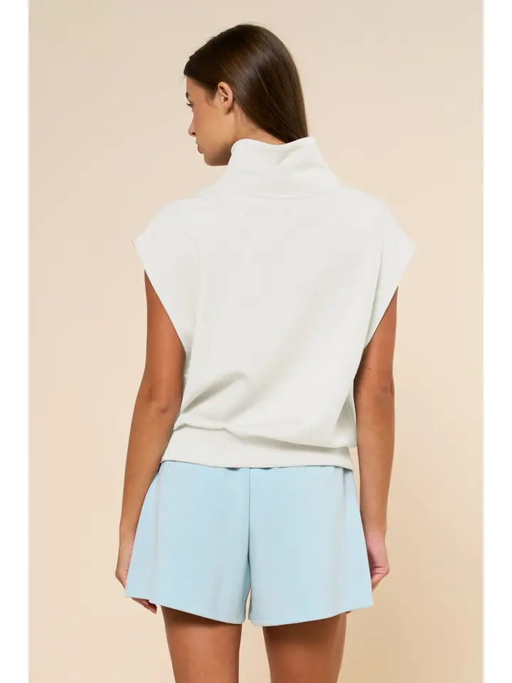 High Neck Quarter Zip Up Sleeveless Knit Top