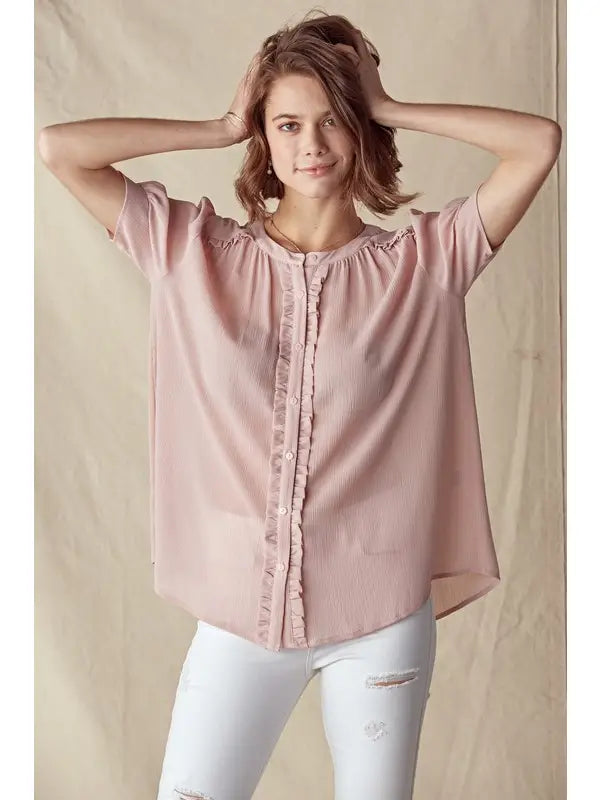 Ruffle Detail Puff Sleeve Blouse
