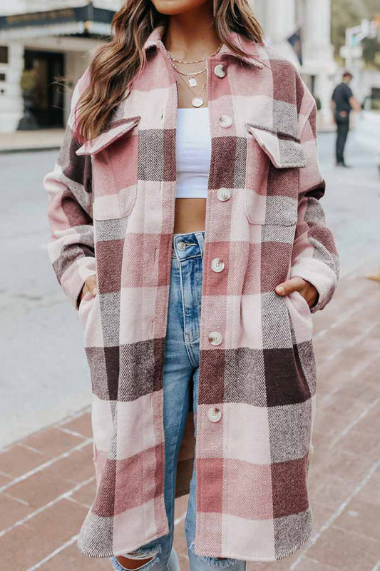 Pre-Order Plaid Button Up Dropped Shoulder Coat