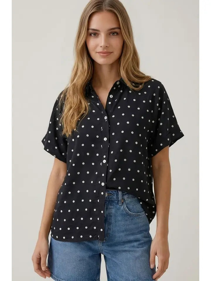Polka Dot Bubble Sleeve Blouse