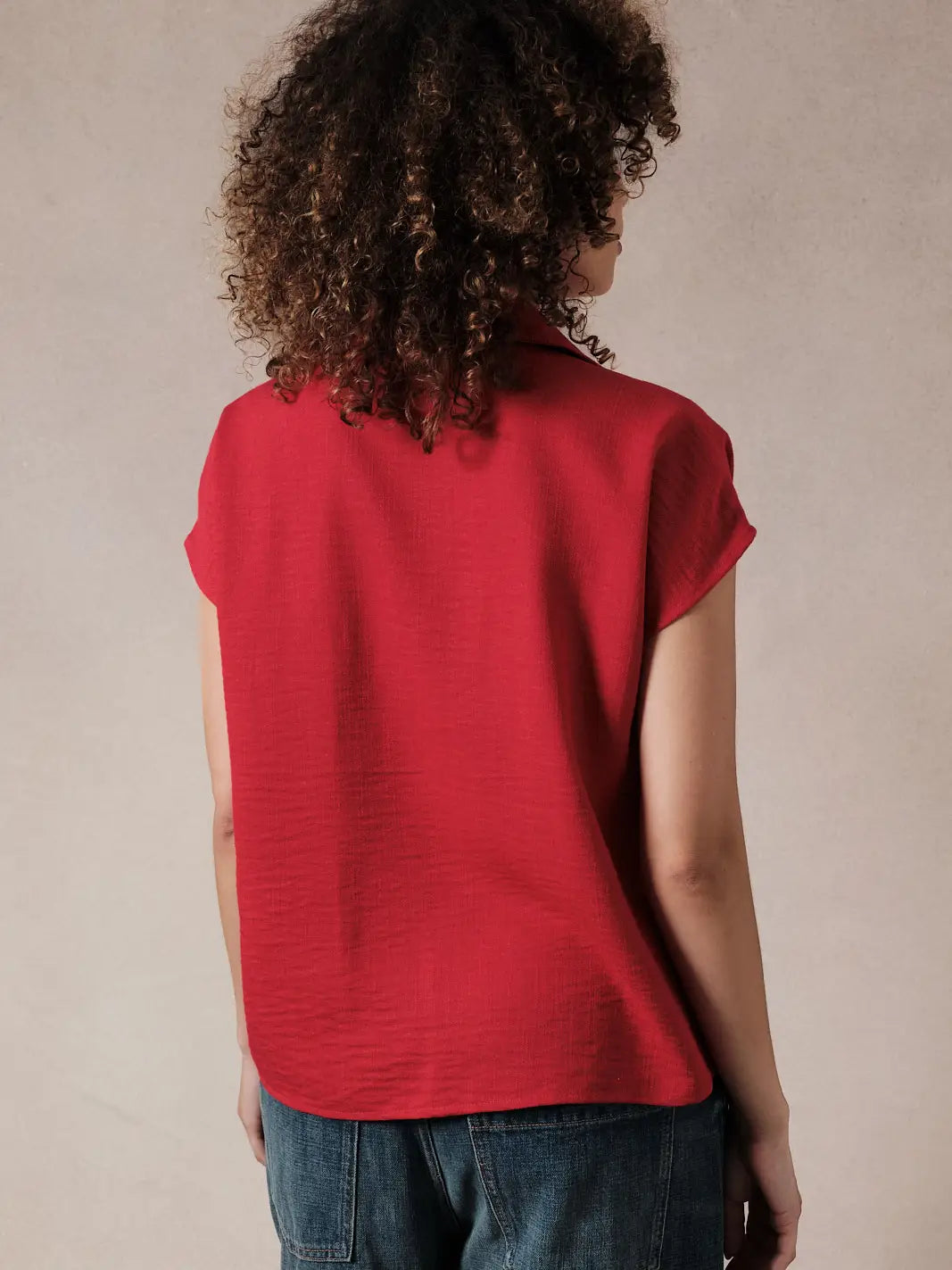 Wide Shoulder Sleeveless Button Down Shirt