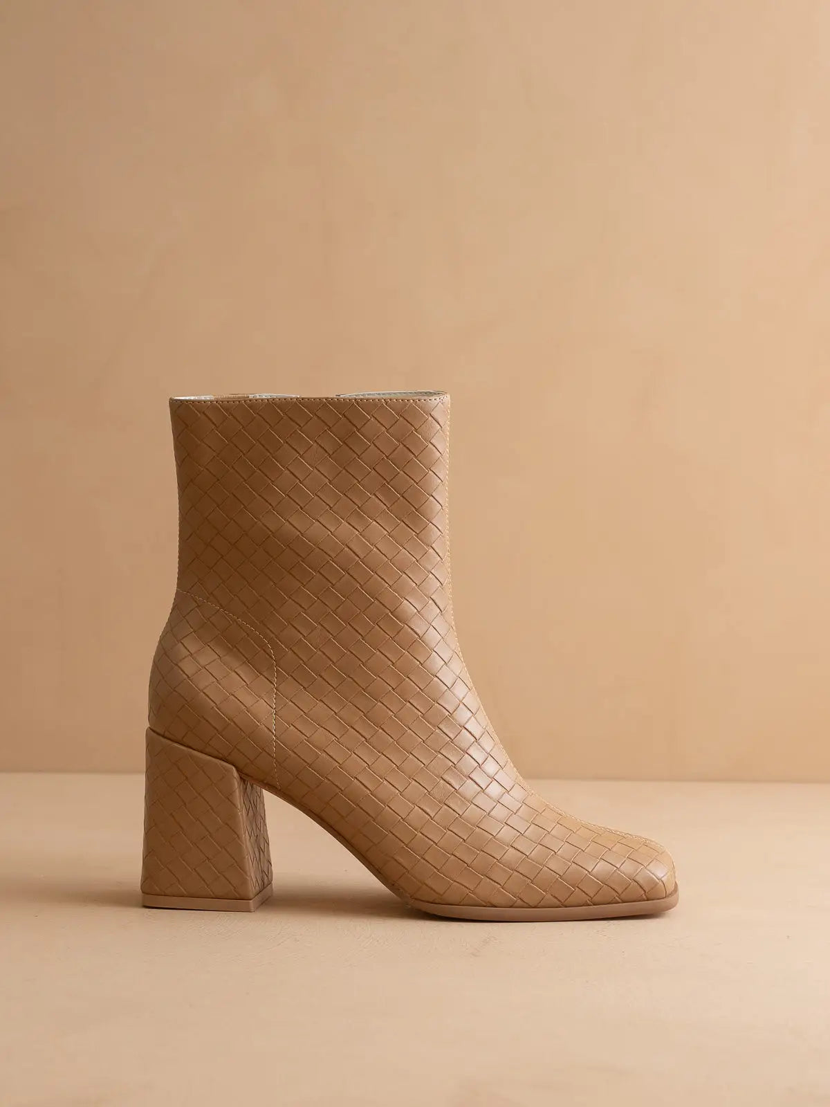 The Demi | Camel Woven Block Heel Ankle Fall Boot