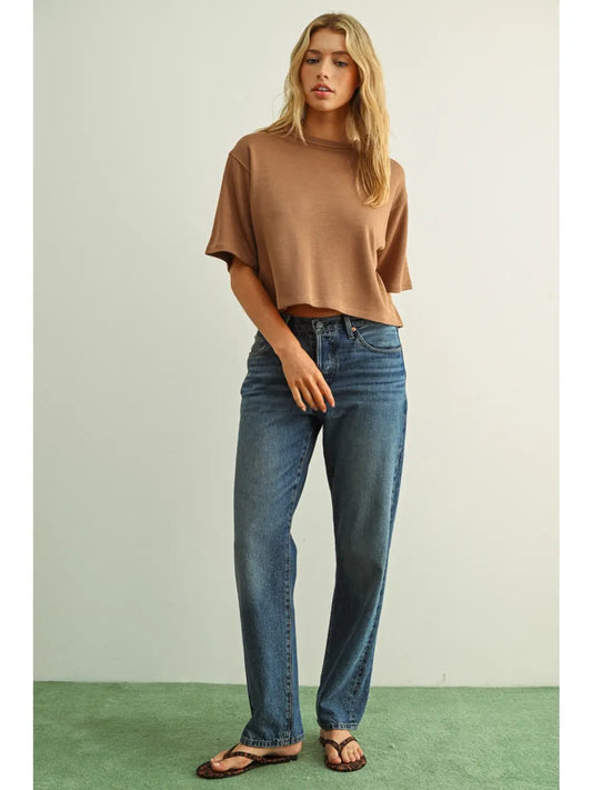 Soft Brushed Fabric Short Sleeve Knitted Top