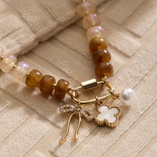 Layered Glass Bead Necklace with Trio of Charms