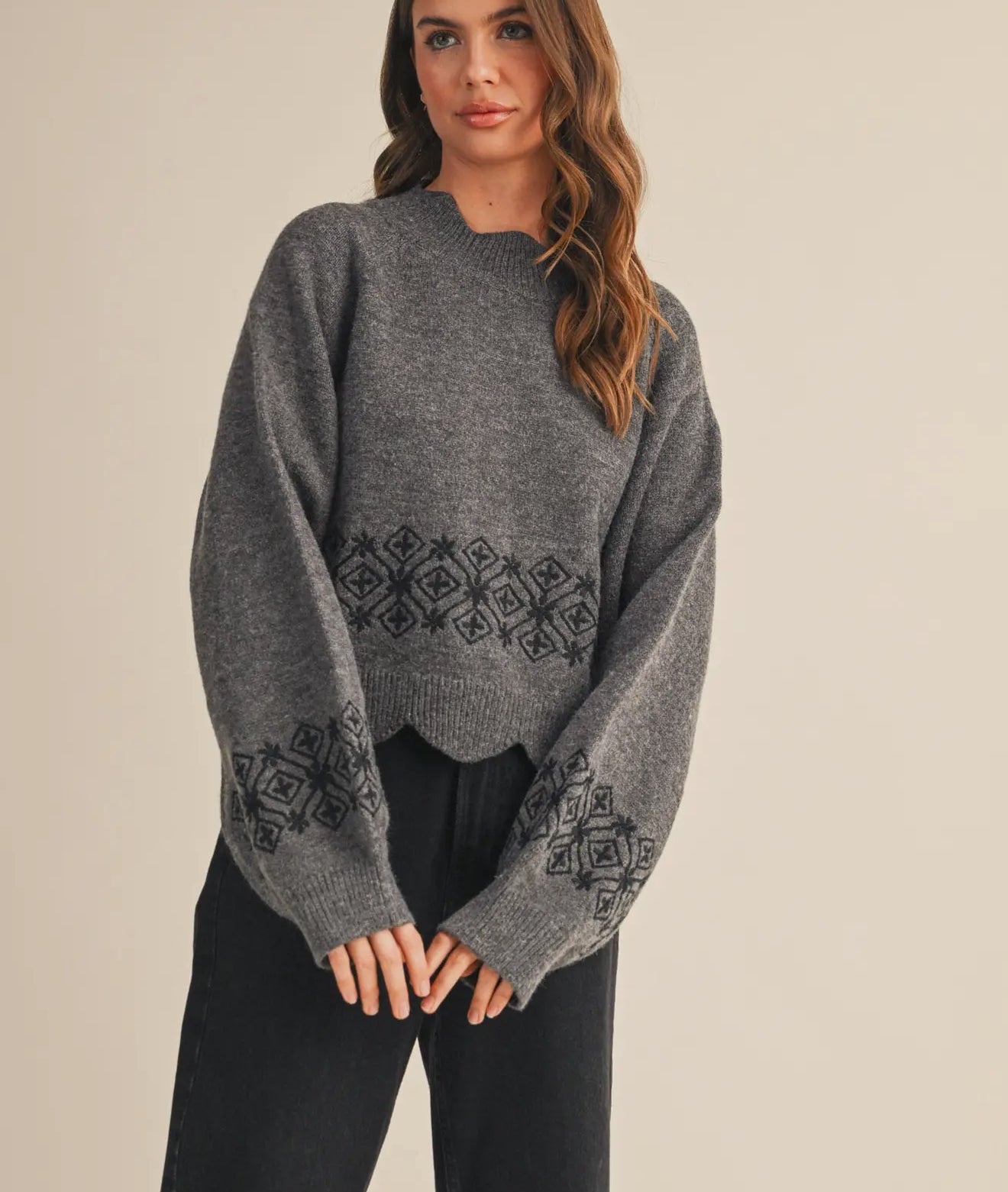 Scalloped hem sweater