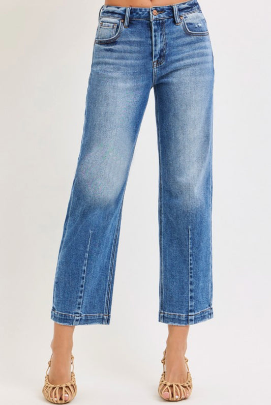 High rise crop boyfriend tapered jeans