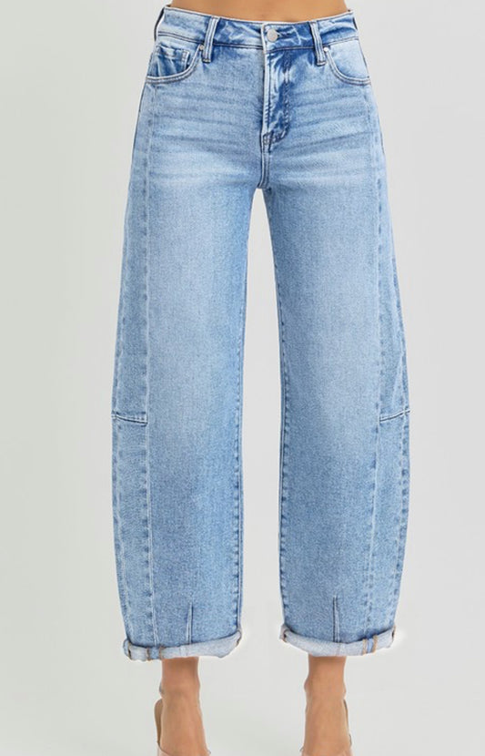 High rise barrel jeans