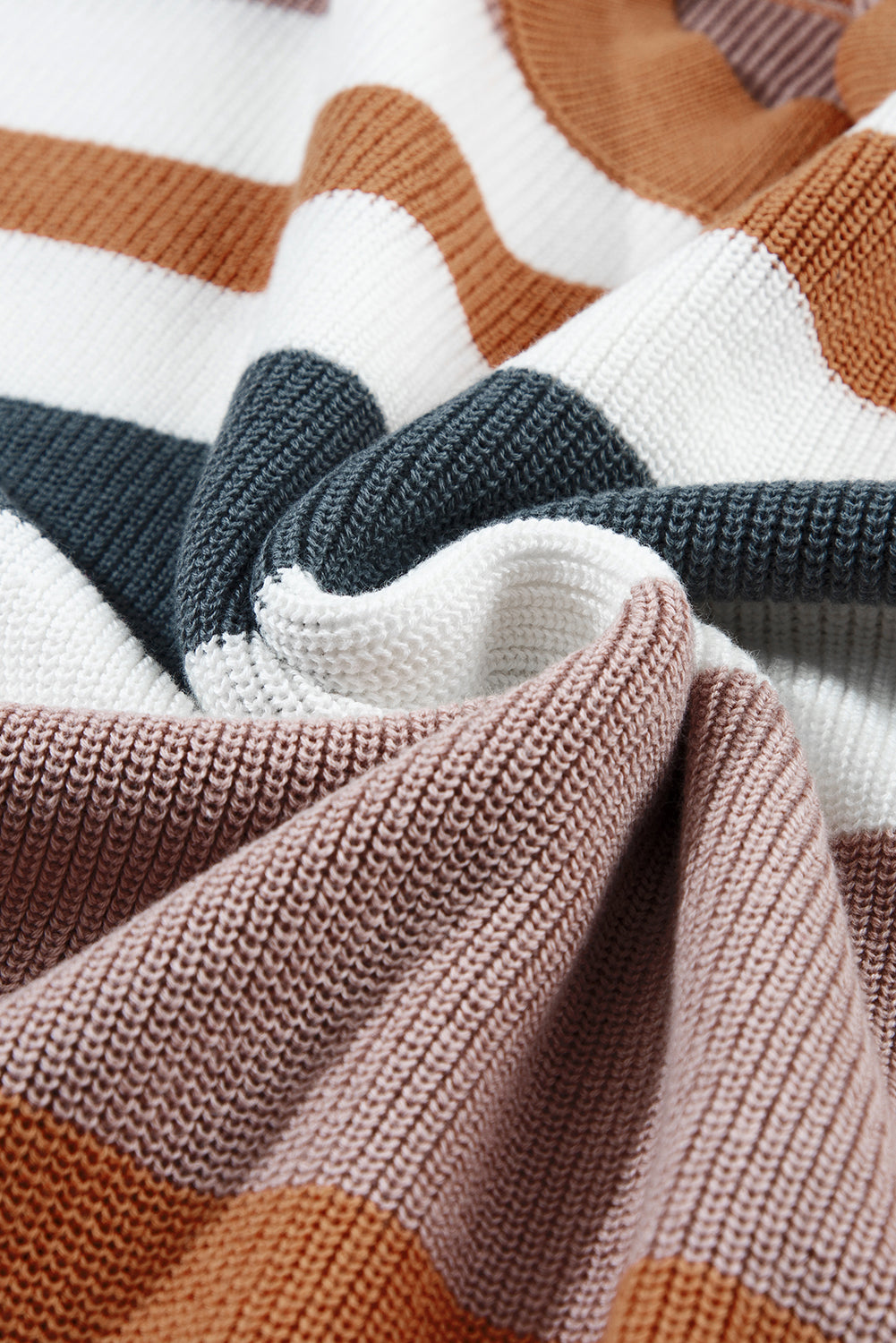 Pre-Order Camel Striped Knit Crew Neck T Shirt Sweater