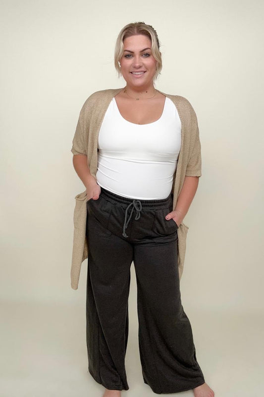 Mineral Washed Drawstring Retro Wide Leg Pants